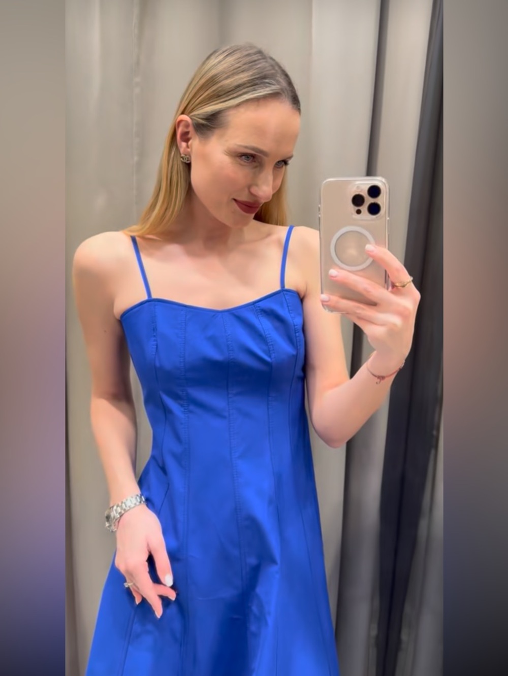Zara Royal Blue Satin Spaghetti Strap Dress